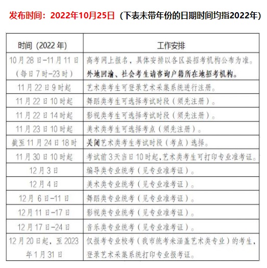 重庆市2023年普通高考有关日程安排