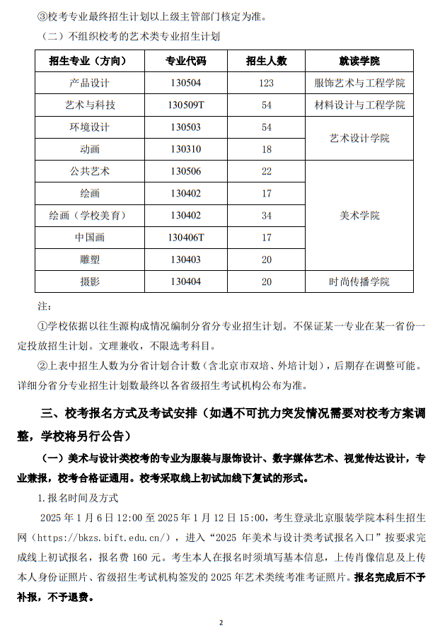 北京服装学院2025年艺术类本科专业招生简章