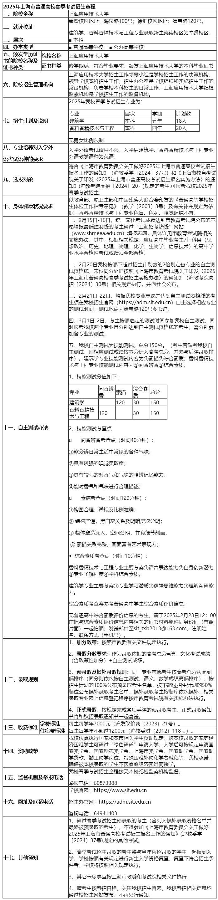 2025年上海应用技术大学春季考试招生章程