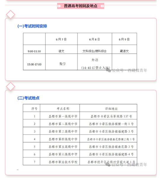 西藏：昌都考区2025年普通高考温馨提示