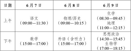 云南省2025年高考时间安排