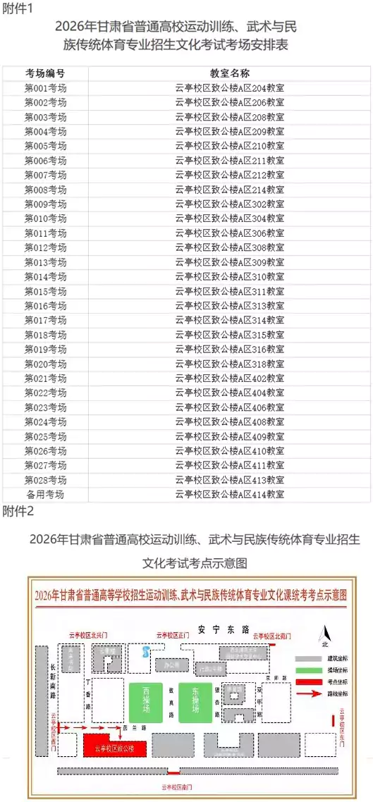 2026年甘肃省普通高校招生运动训练、武术与民族传统体育专业招生文化考试考生须知
